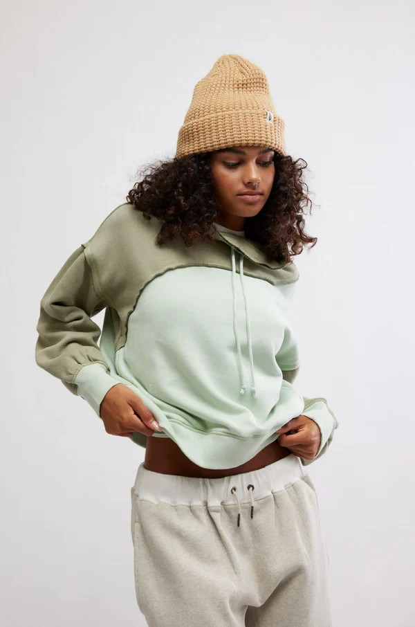 Free People Home Stretch Colorblock Pullover Oversized Drawstring Top Medium M