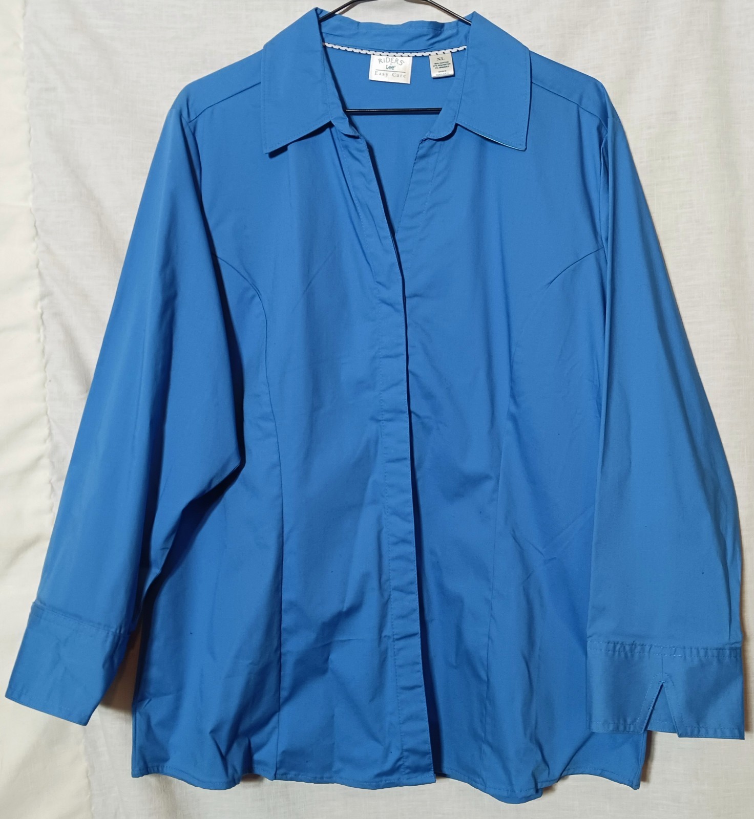 4 Women’s XL 2 Riders by Lee Easy Care 3/4 sleeve button up shirt Navy Blue
