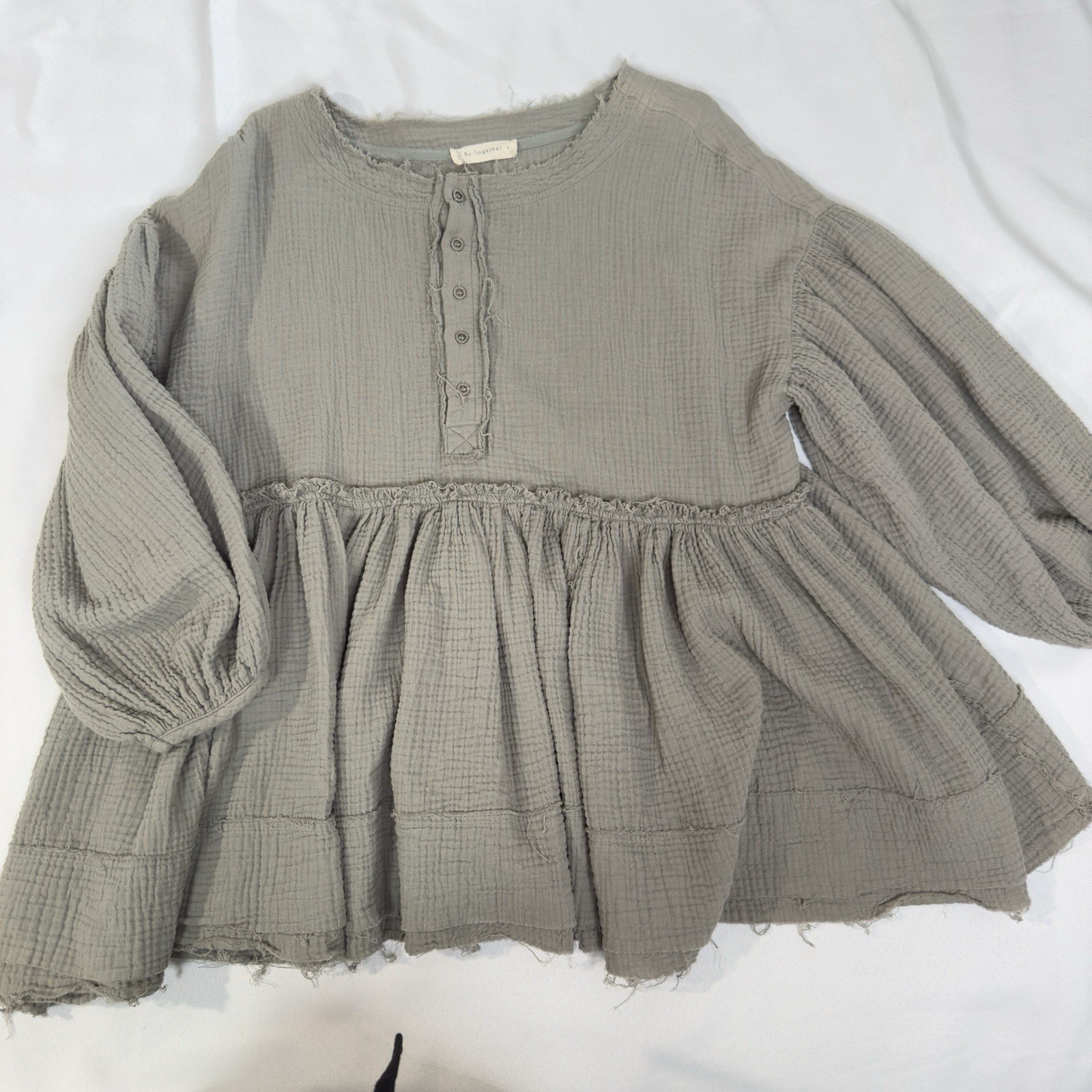 By Together Women L Cotton Gauze Gauzy Henley Boho Lagenlook Tiered Beachy Layer