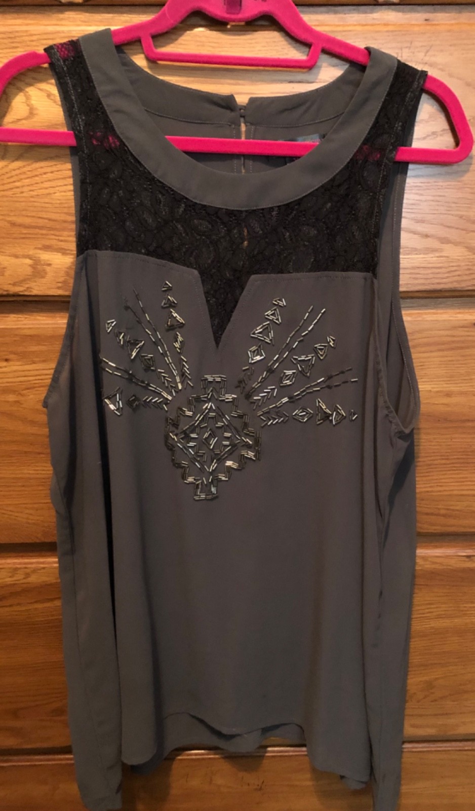 ROCK&ROLL COWGIRL Sleeveless tank Lace & bead embellish women XL Western Rodeo