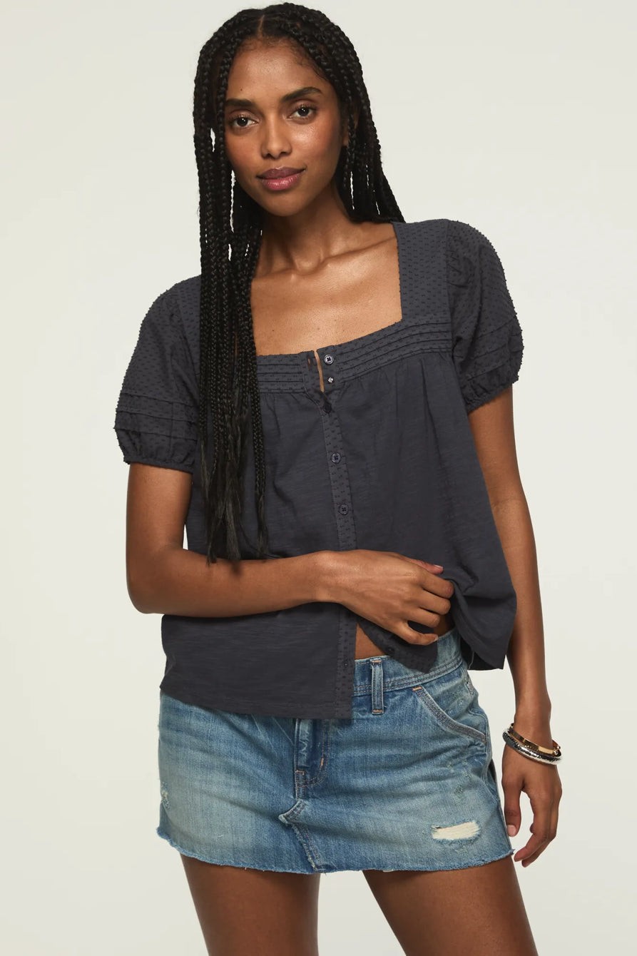 [147172-300] WOMENS LUCKY BRAND SHORT SLEEVE SQUARE NECK TOP – INDIA INK