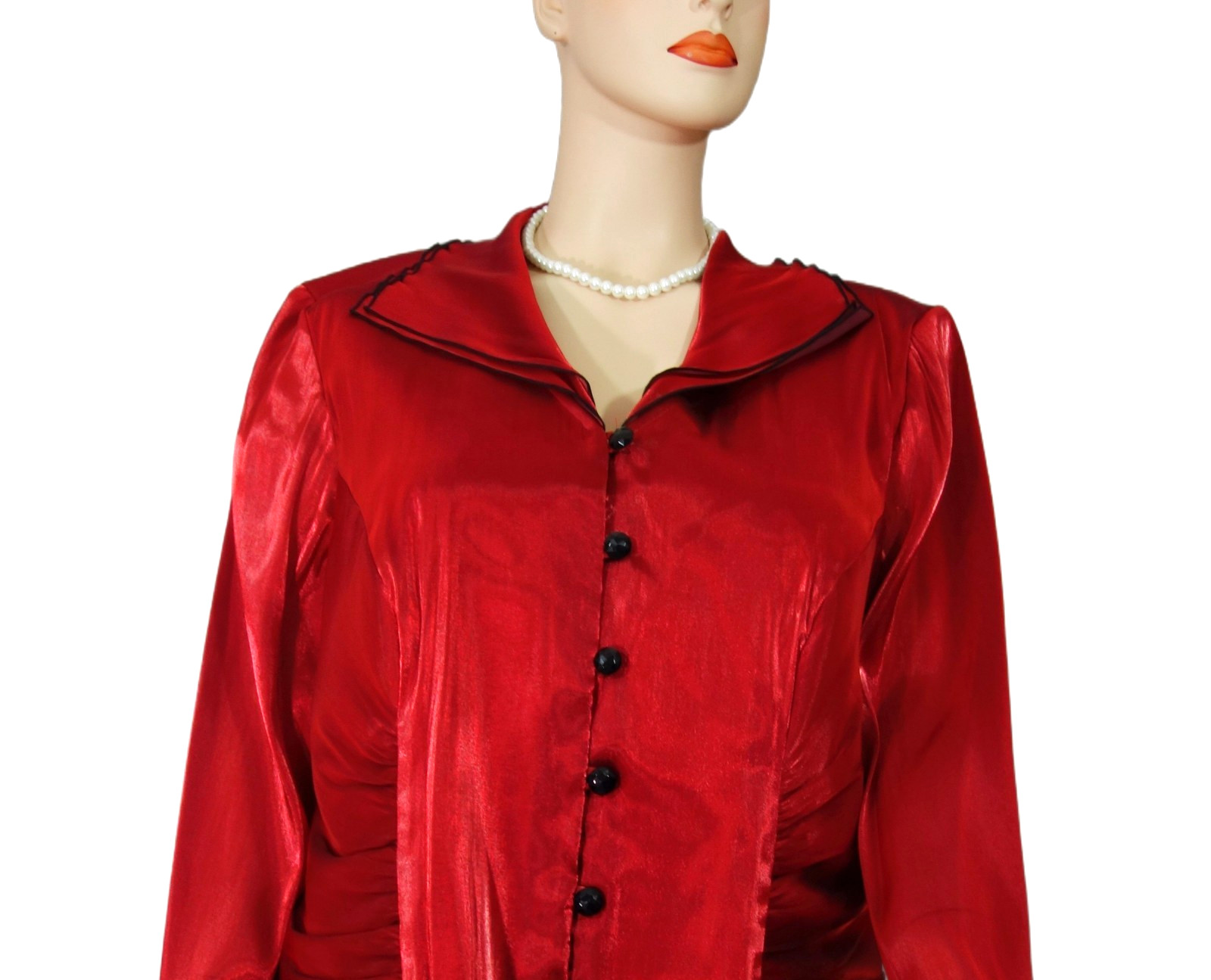 NWOT~Another Thyme~Red Shiny Iridescent Satin Blouse Sz 1X V-Neck Spread Collar