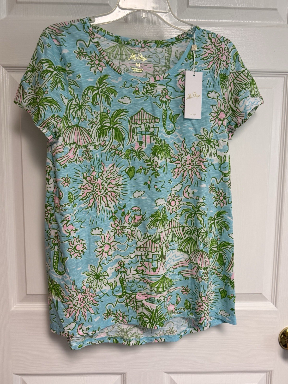 NWT LILLY PULITZER Freshwater Blue Sunbathers Bliss SCOOP- NECK ETTA TOP Medium