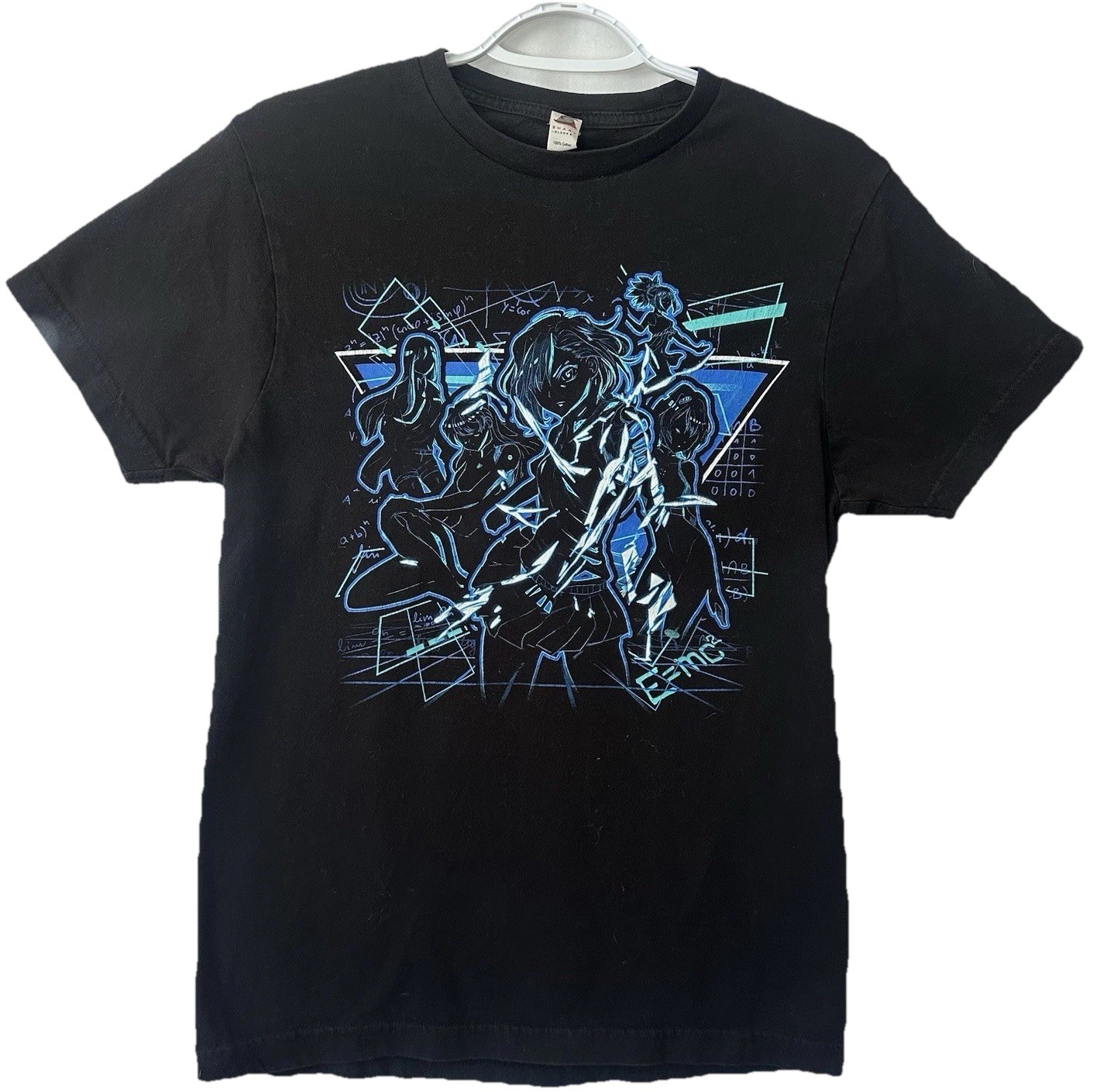 Anime Style Math Equation Graphic T-Shirt Black Women’s Small Blue Design
