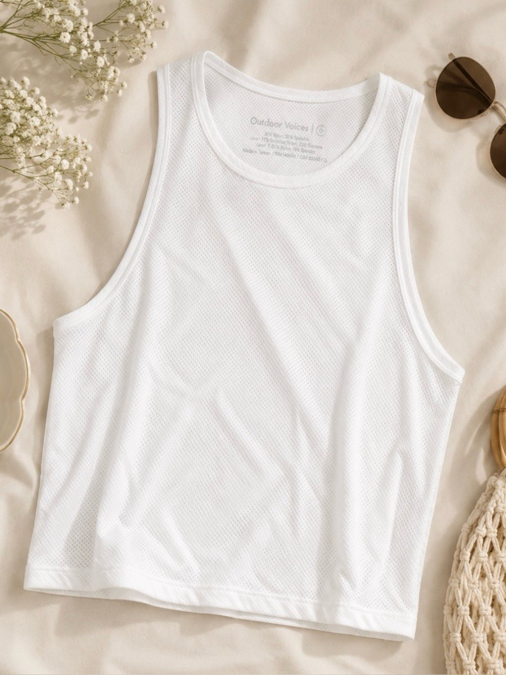 Outdoor Voices White Mesh Sleeveless Cropped Tank Top XS NWOT