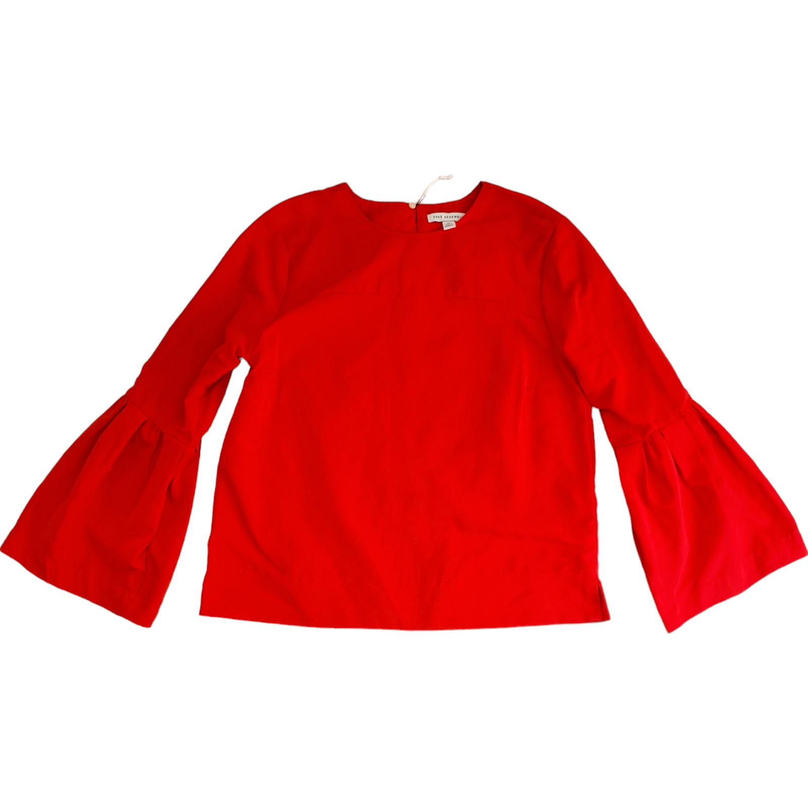 NWT Free Assembly Blouse Womens XS Red Long Bell Sleeve
