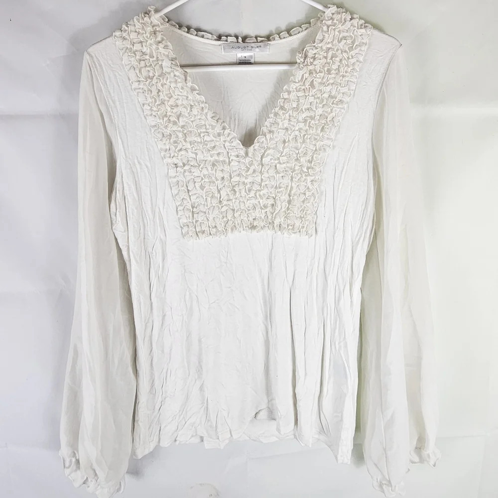 Vintage August Silk Ruffle Blouse Sz M Minimalist Bohemian Indie Cottage Core