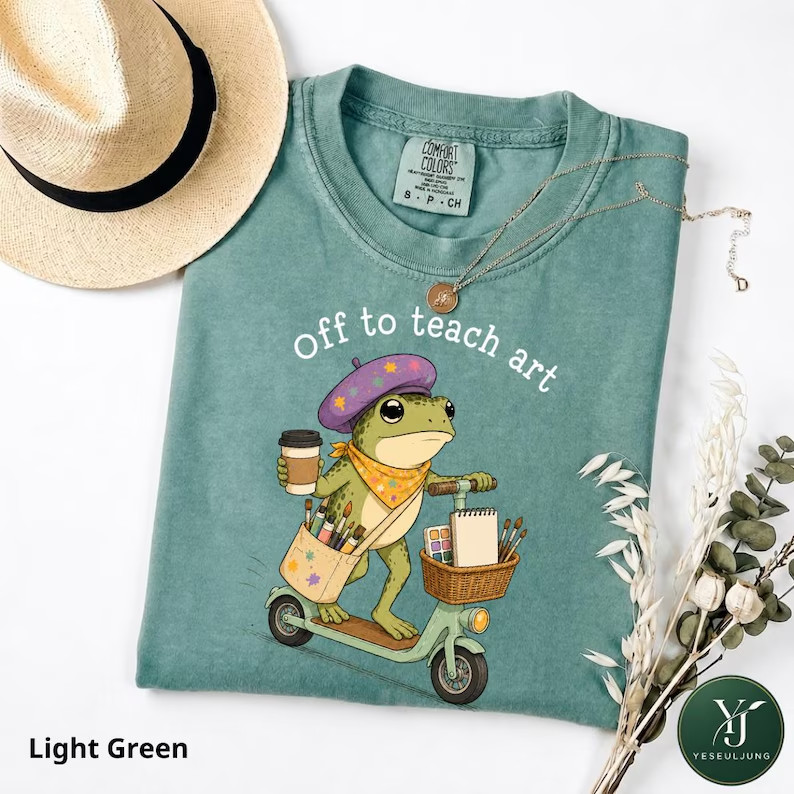 Off to Teach Art T-Shirt Funny Frog Scooter Art Teacher Gift Gildan Tee