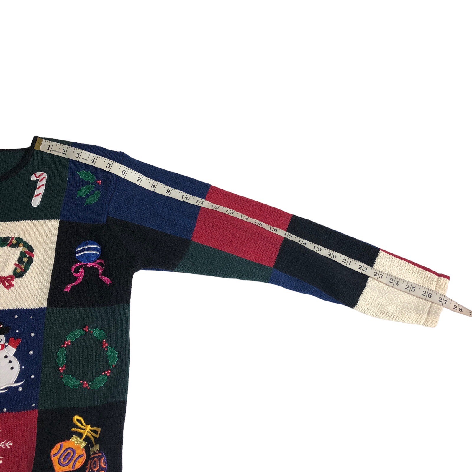 Vintage Dressbarn Christmas Cardigan Sweater Women L Knit Patchwork Sequin Zip