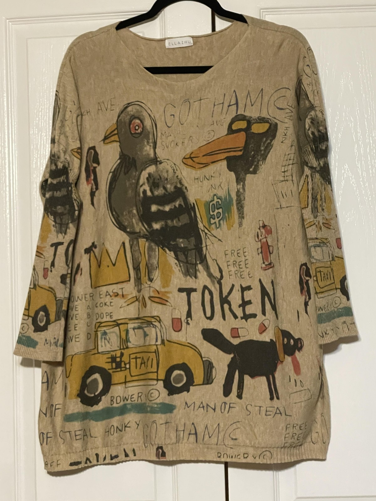 ELLAZHU Shirt Womens One Size Multicolor Gotham Animal Art Graphic Tunic Top