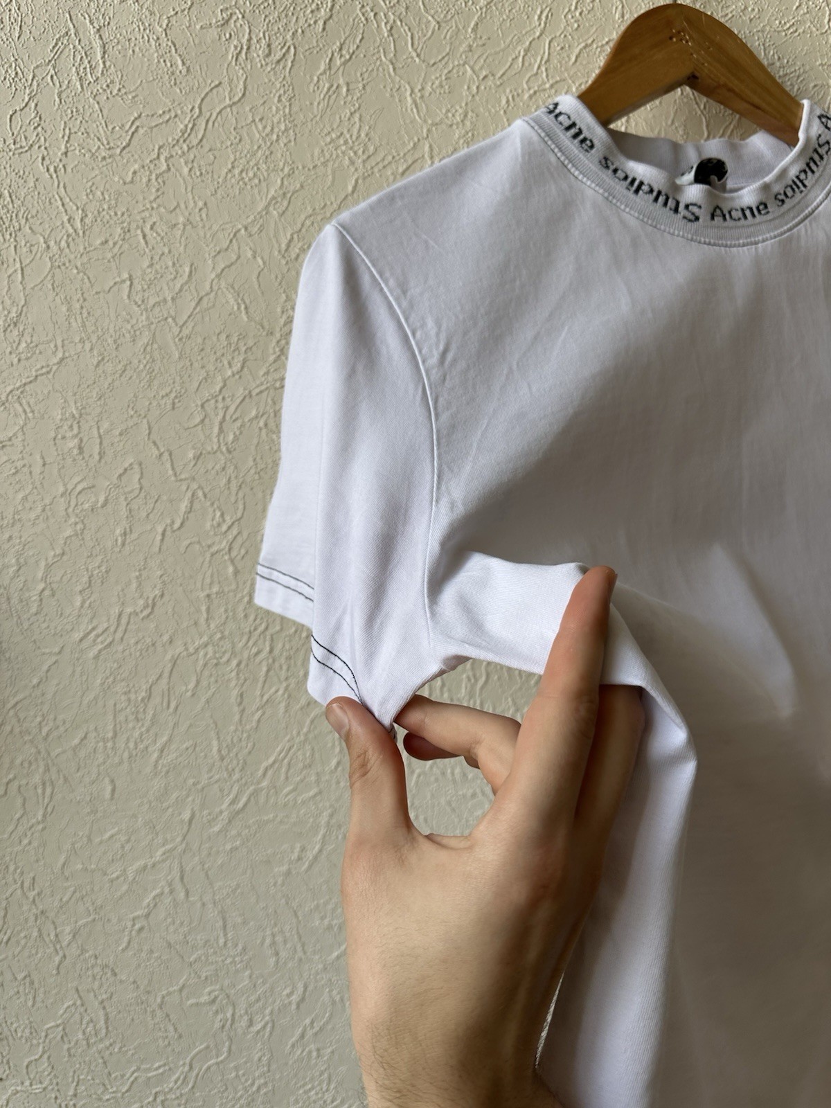 Acne Studios Logo Jacquard Collar White T Shirt