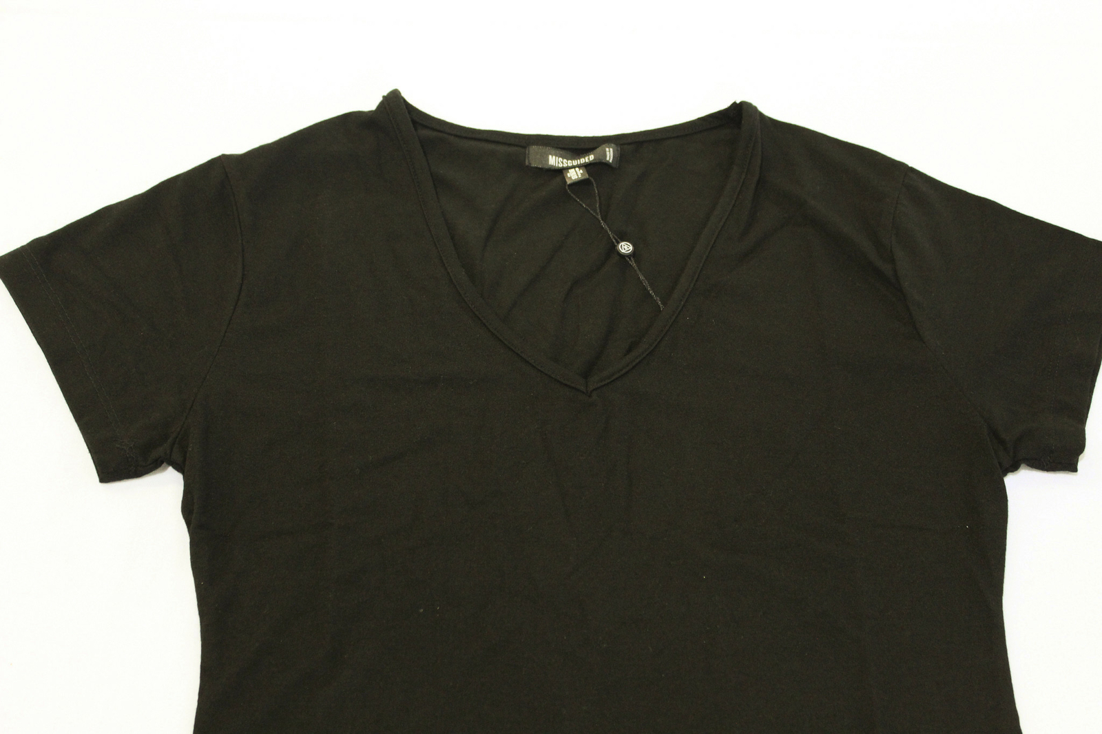 Missguided Womens Basic Solid V-Neck Fitted T-Shirt MP0 Black Size US:2 UK:6 NWT