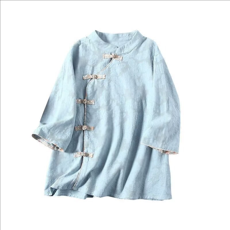 Summer Chinese Style Womens Tang Zhuang Han Fu Cotton Line Shirts Tops Blouse