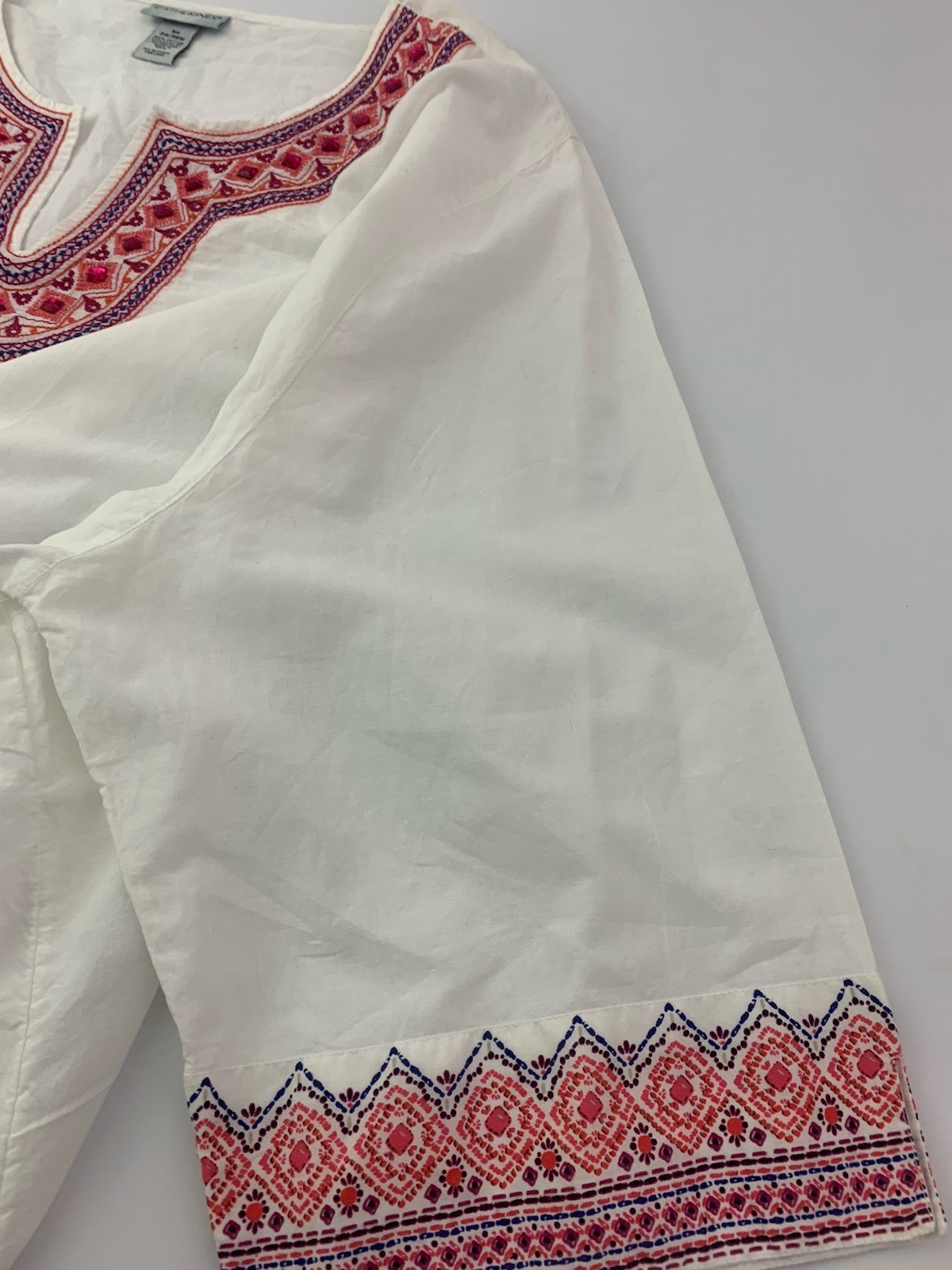 Catherine’s 5X (34/36W) White Beaded Embroidered 3/4 Sleeve Boho Blouse NWT