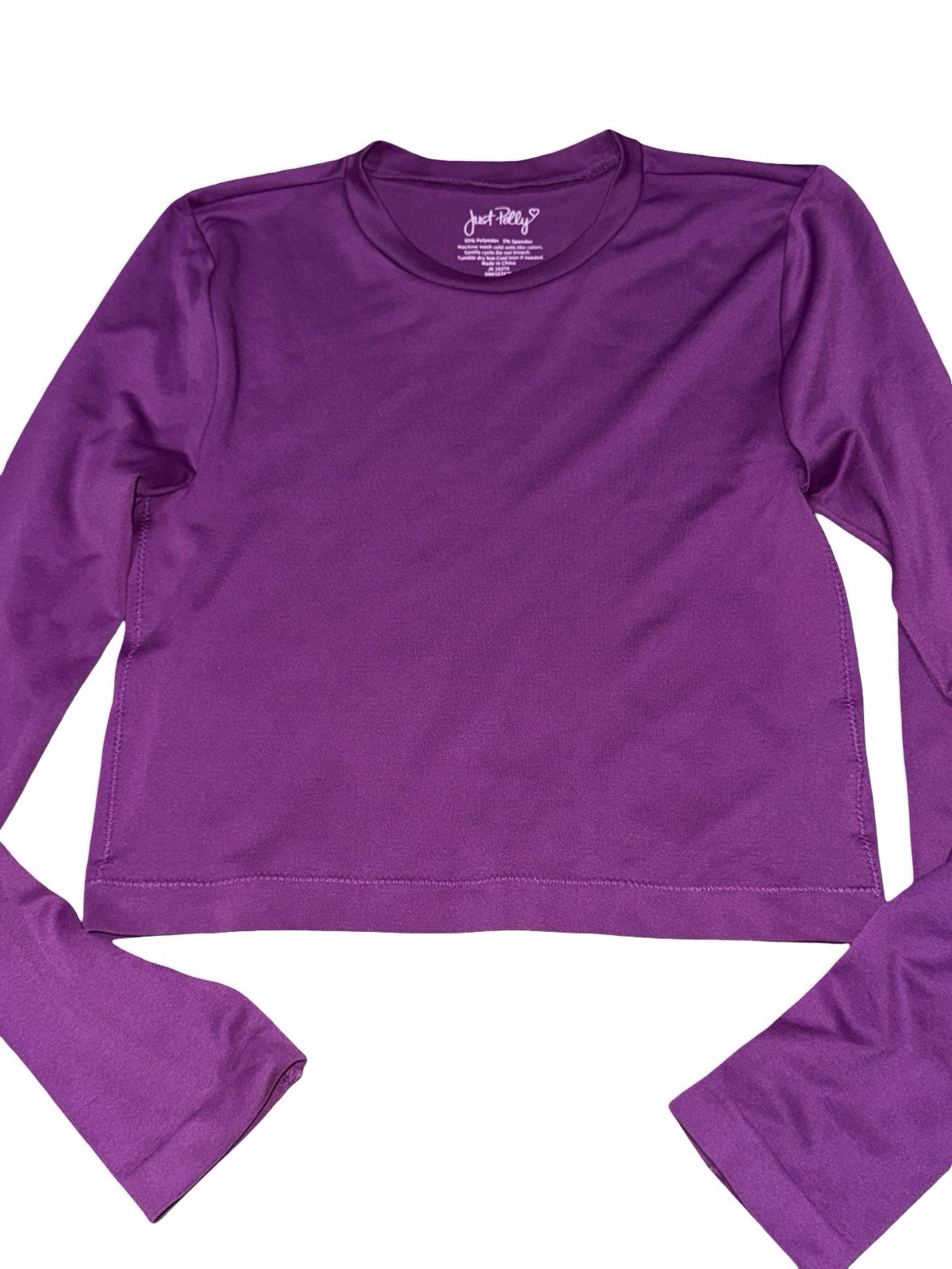 Just Polly Cropped Shirt Womens Sz L Purple Stretch Athleisure Long Sleeve Top