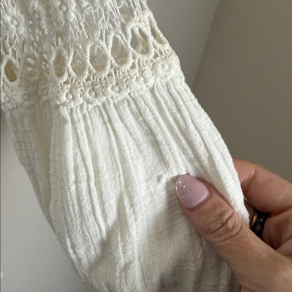 XCVI White Crochet Boho Button Up Blouse Size XS Western Festival Hippie