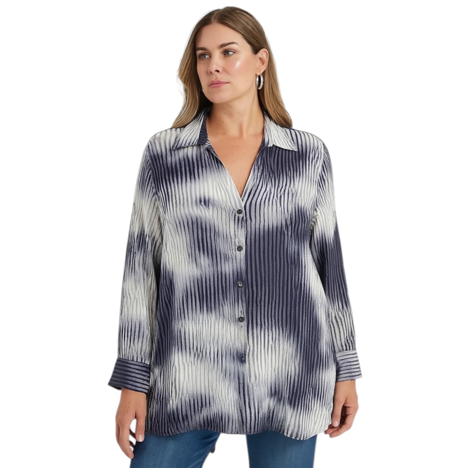 Coldwater Creek X-Large Blue and White Semi-Sheer Linen Tunic or Beach Coverup