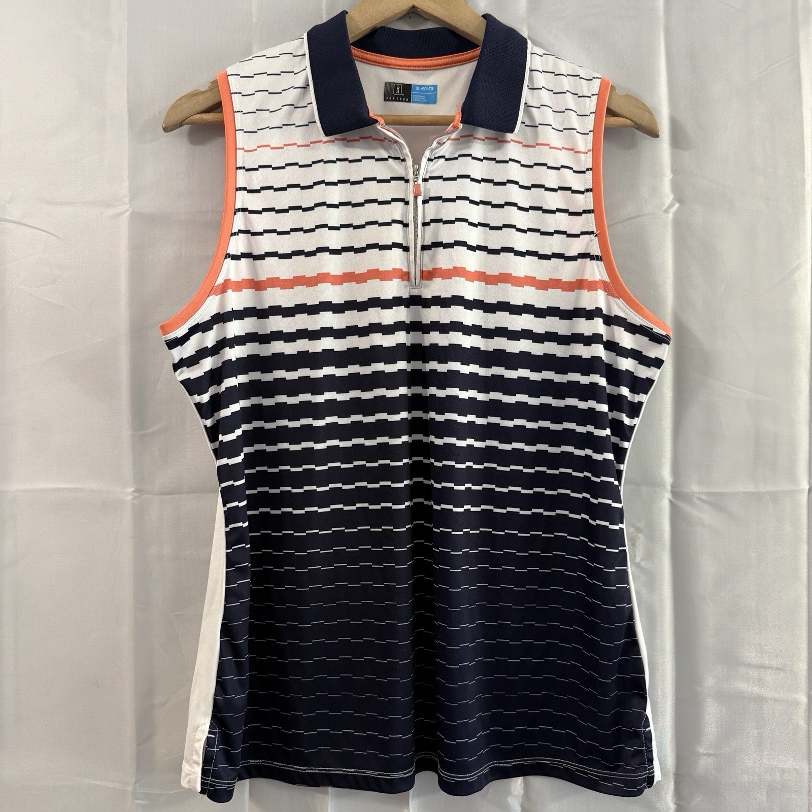 PGA Tour Polo Shirt Womens Sleeveless Golf Stripe Motionflux Performance Top XL