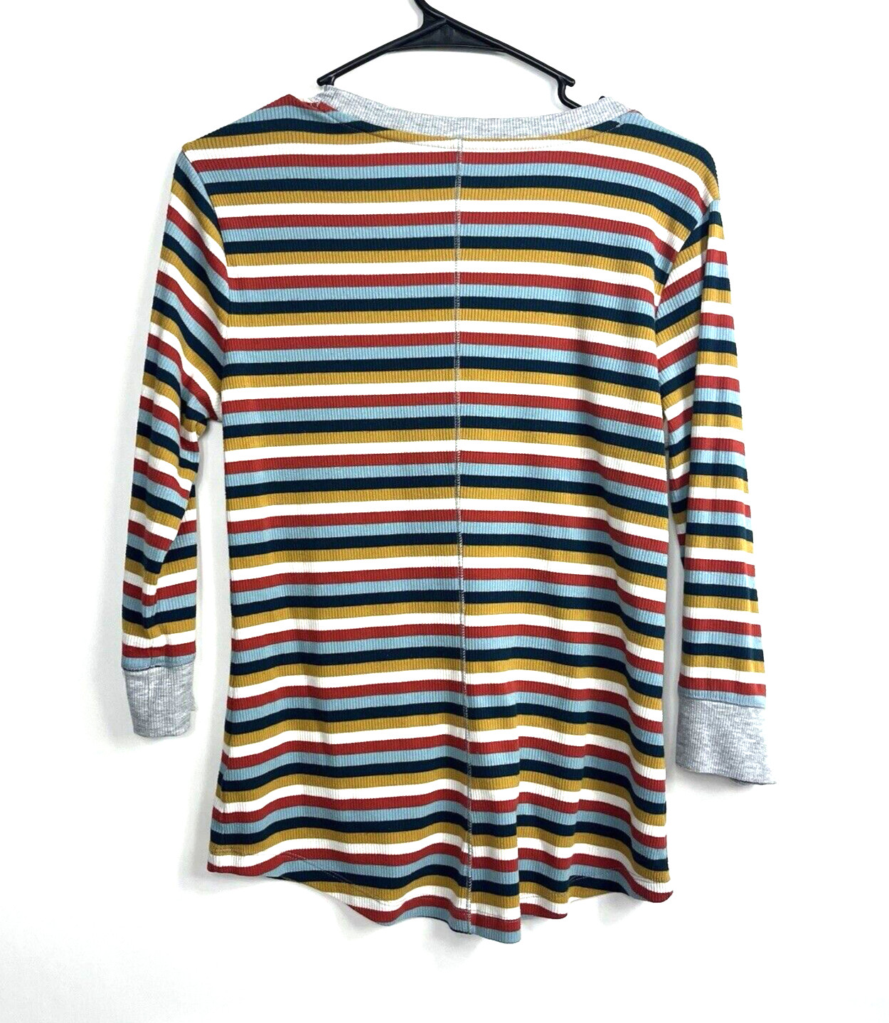 Women’s Time & Tru Red Navy Gold White Stipe Gray Trim Round Neck 3/4 Sleeve S