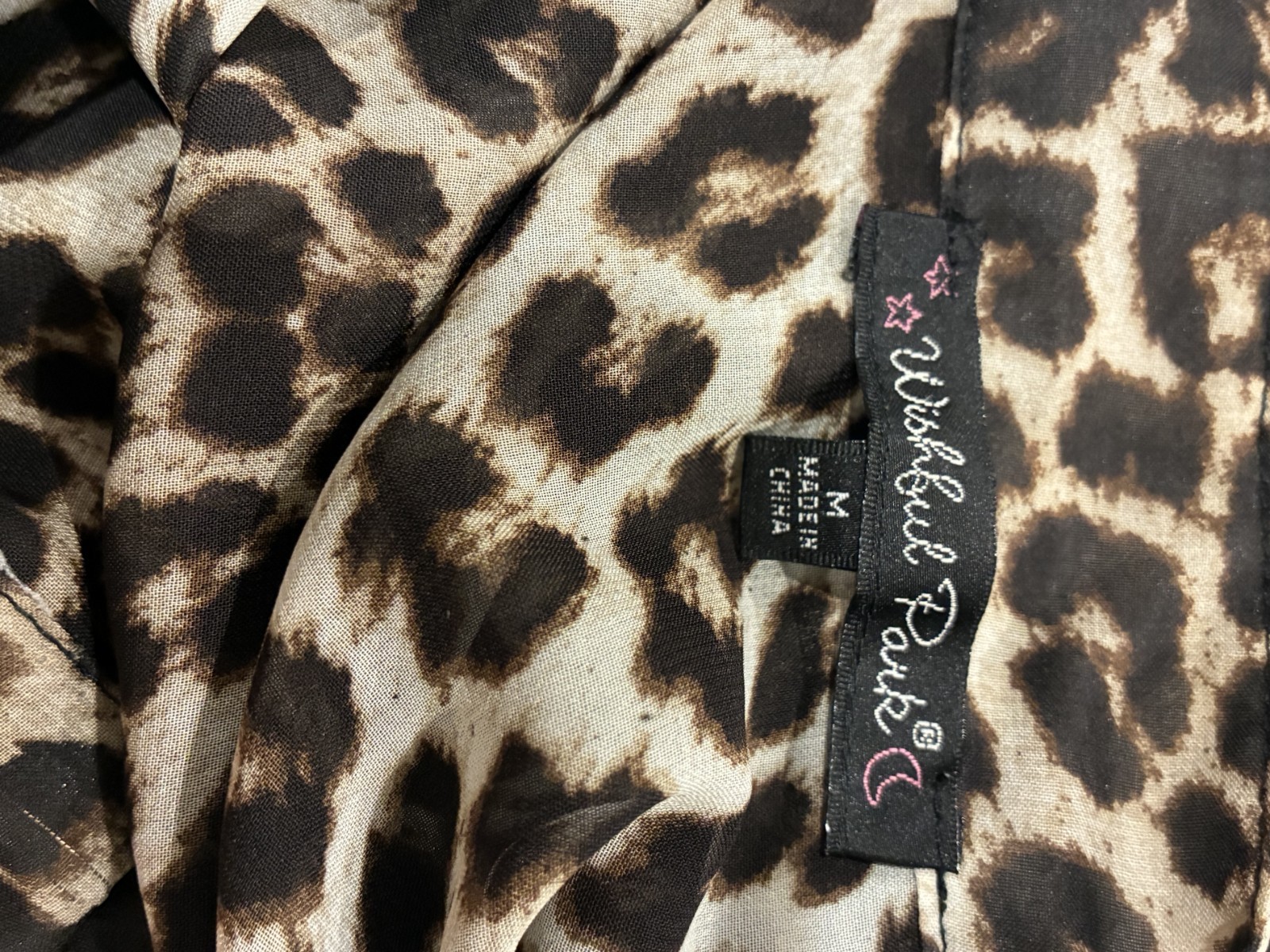 Wishful Park Leopard Print Button Front Blouse Womens Medium Roll Tab Sleeve