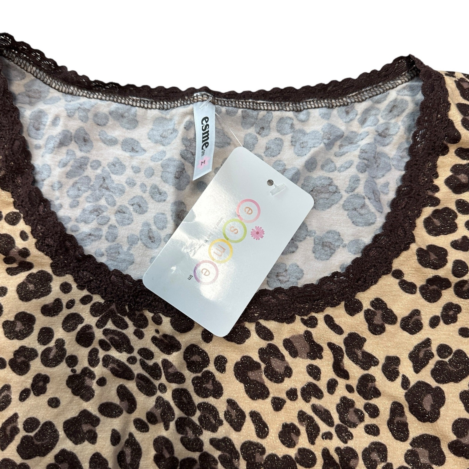Esme Studios Inc Boutique Leopard Print Long Sleeve T-Shirt Medium Sparkle