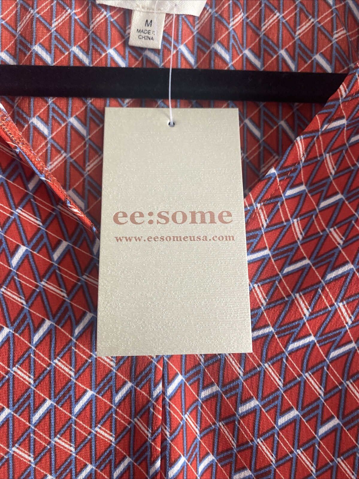 ee:some Geometric Print Ruffle Tie Neck Blouse Womens Size M Chic Office Flowy