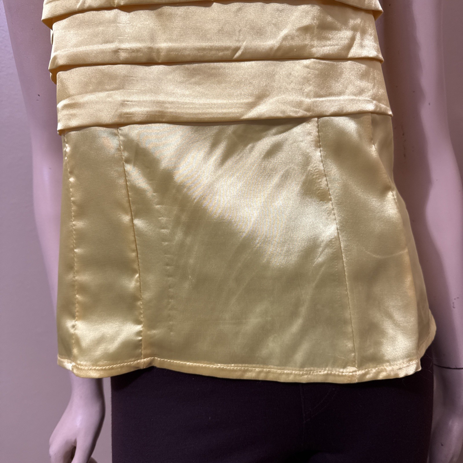 Women’s Yellow Polyester Cocktail Summer Open Stretch Slim Size L Blouse Top