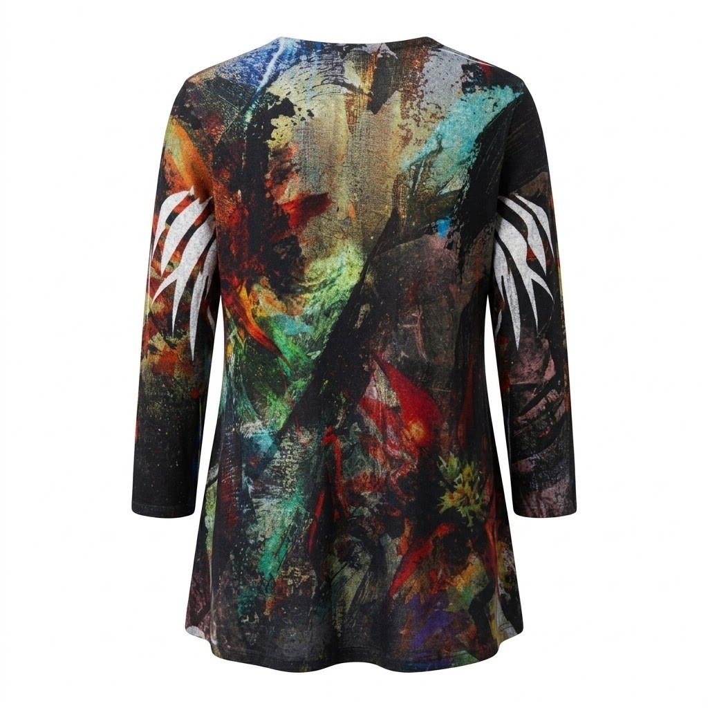 Jess & Jane Abstract Art Print Tunic Top XL Multi Color Long Sleeve USA – CJ