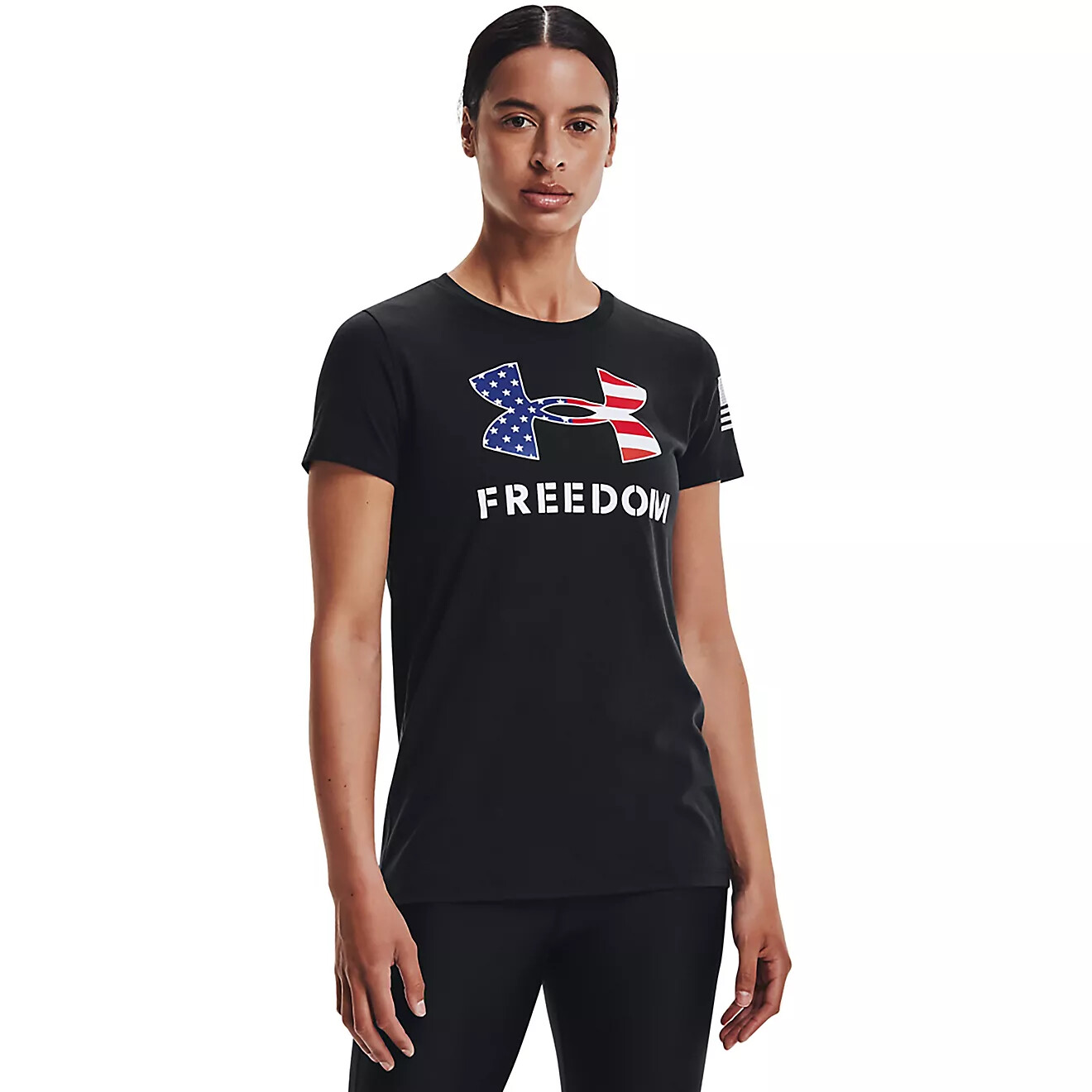 Under Armour Women’s Freedom Logo USA Flag T-Shirt Black – Brand New w/ Tags
