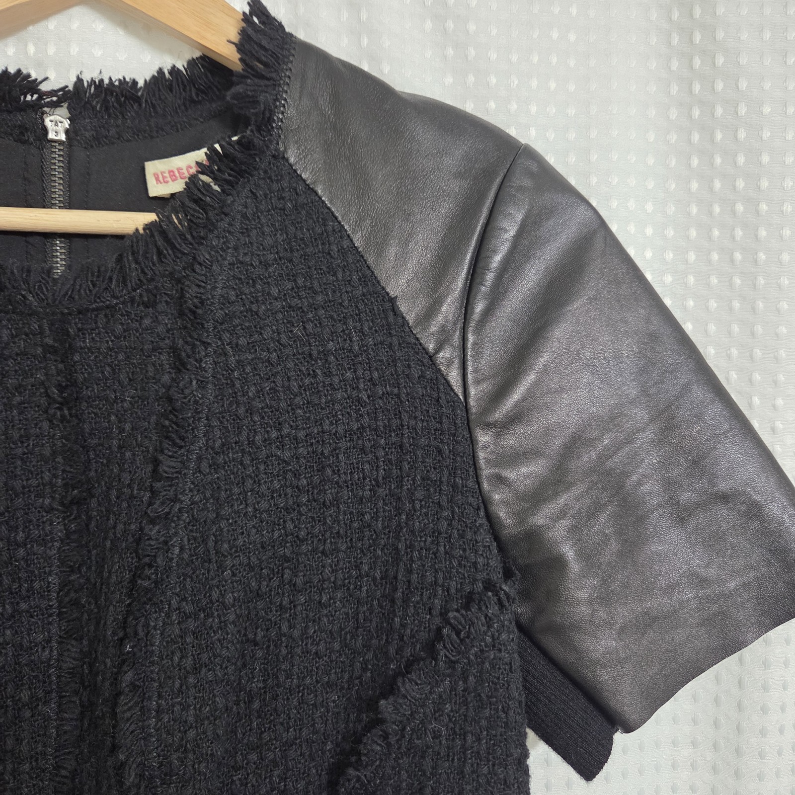 Rebecca Taylor Lambskin Leather Tweed Top Size 6 Black Old Money Designer