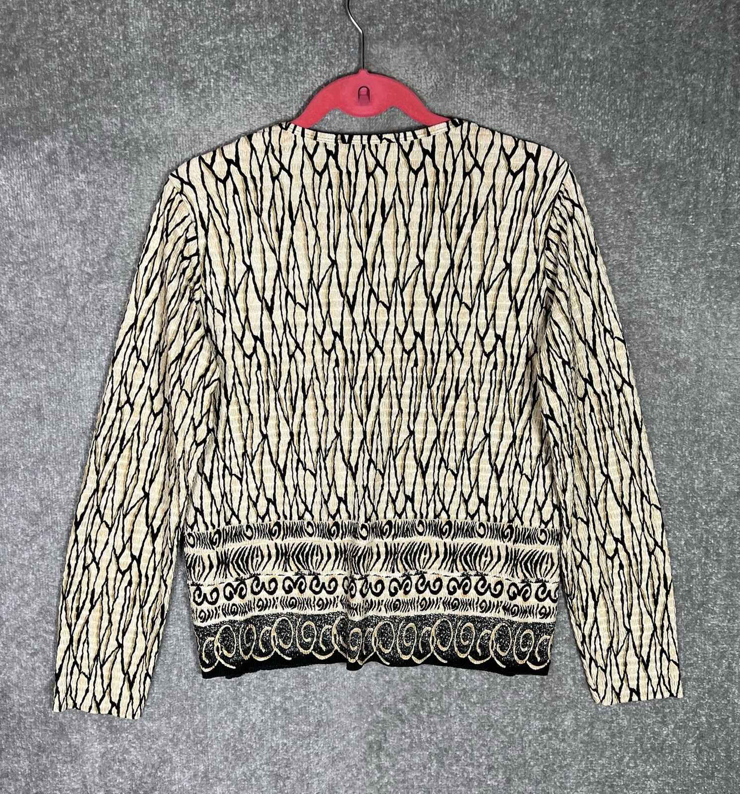 Vintage Pleat Pleat Rafael Crinkle Texture Button Up Top Womens Sz LG Tan Black
