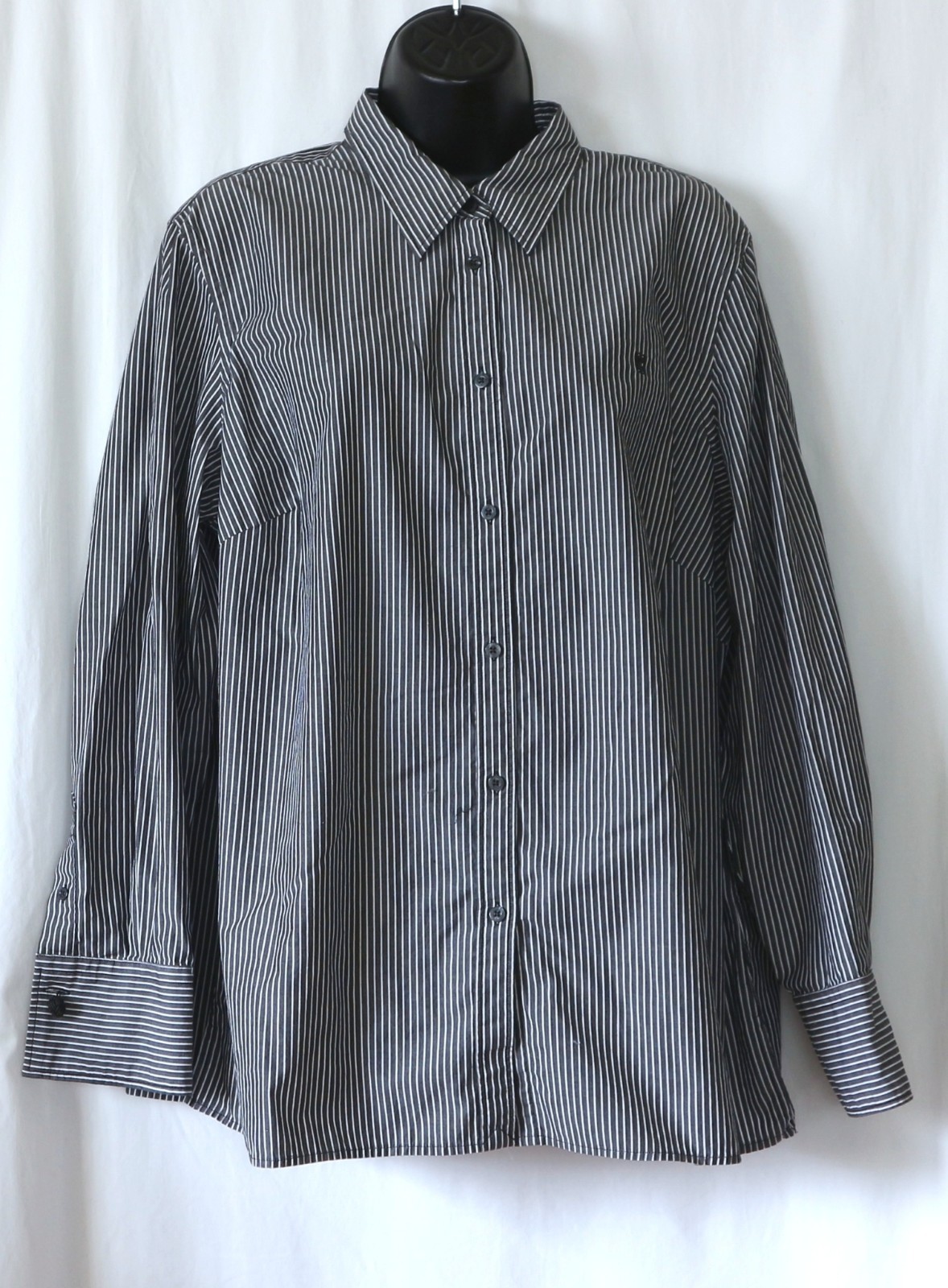 CHAPS Charcoal Strpd Blse French Cuffs Side Slits 48 In Chst 28 In Lng Sz 1X EXC