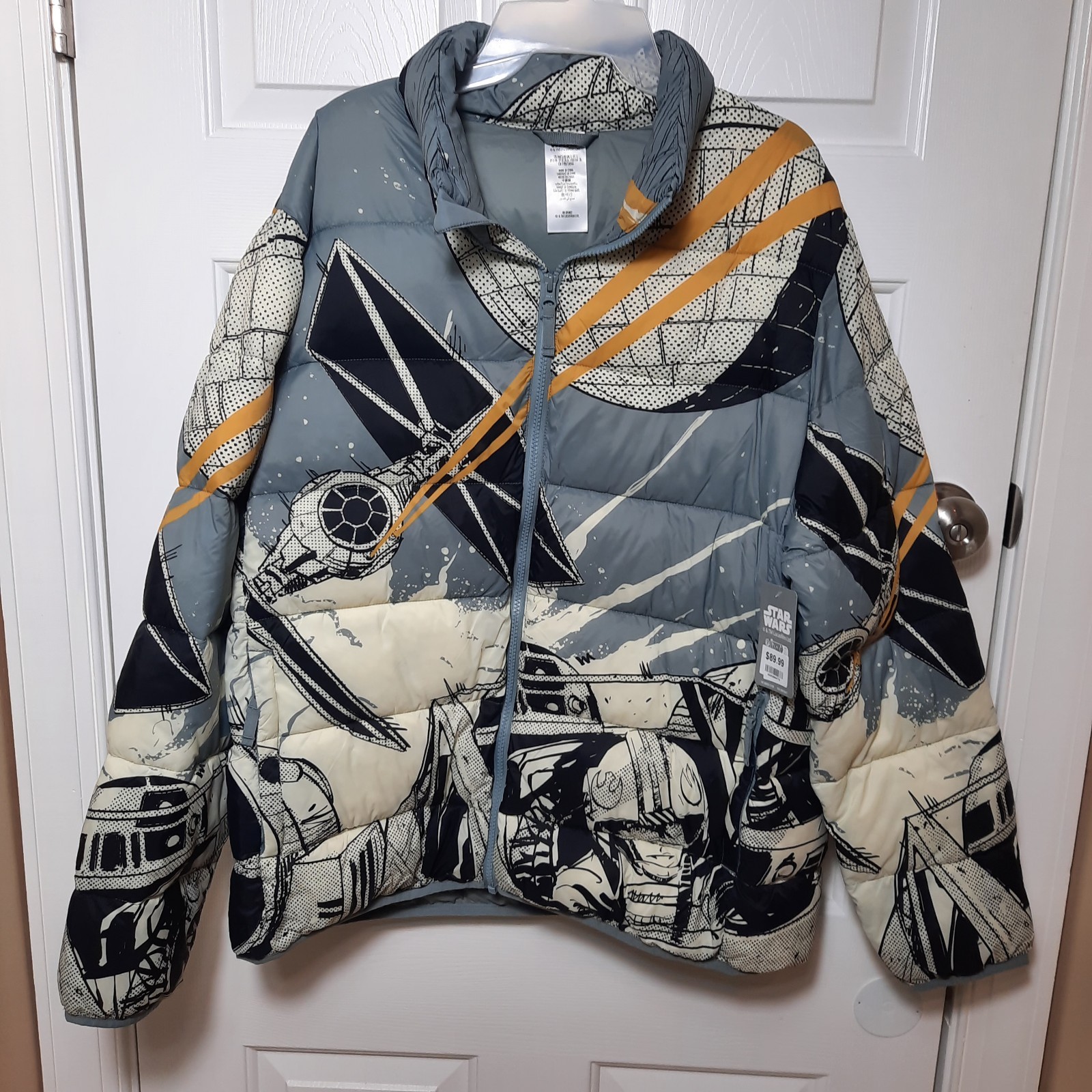 Star Wars Puffy Jacket Adult L Disney Tie Fighter Luke Skywalker R2D2 NWT