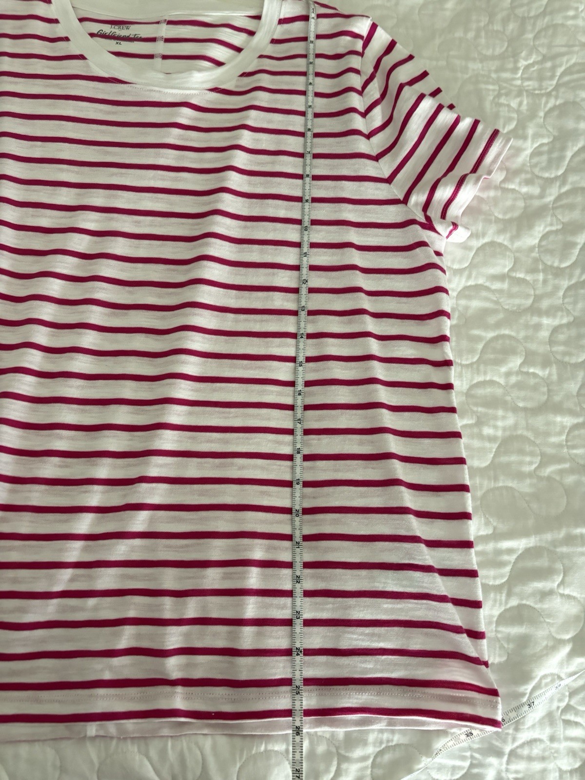 J Crew Girlfriend Tee Shirt Pink And White Stripes. Size XL. Excellent Condition