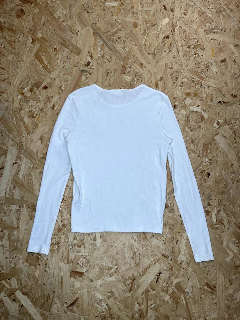 Cotton On Ribbed Long Sleeve Top Womens Medium White Crew Neck Knit Tee