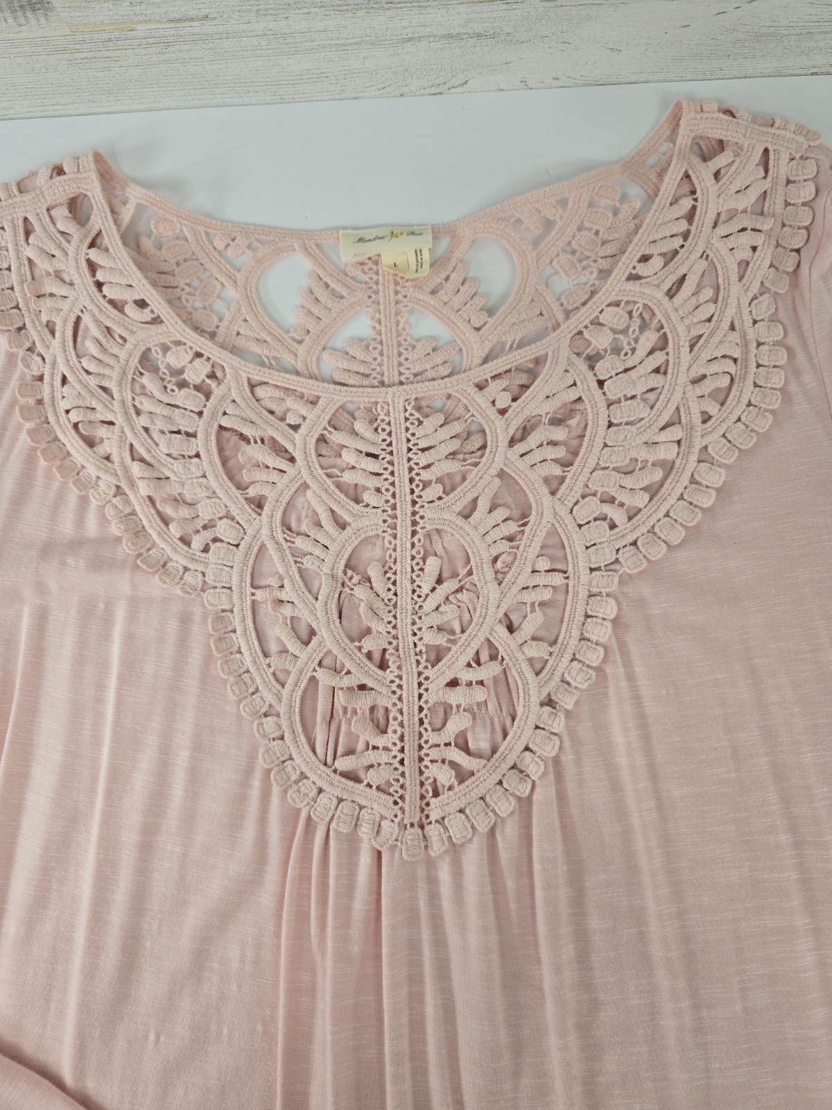 Meadow Rue by Anthropologie Blush Crochet Lace Long Sleeve Boho Top Size Large