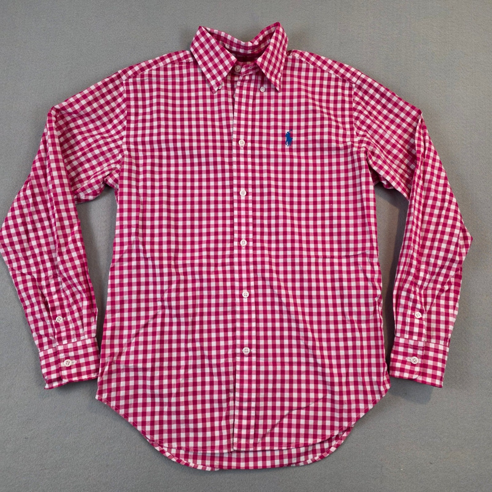 Ralph Lauren Pink Check Plaid Button Down Shirt Womens Sm Blue Pony Logo Cotton