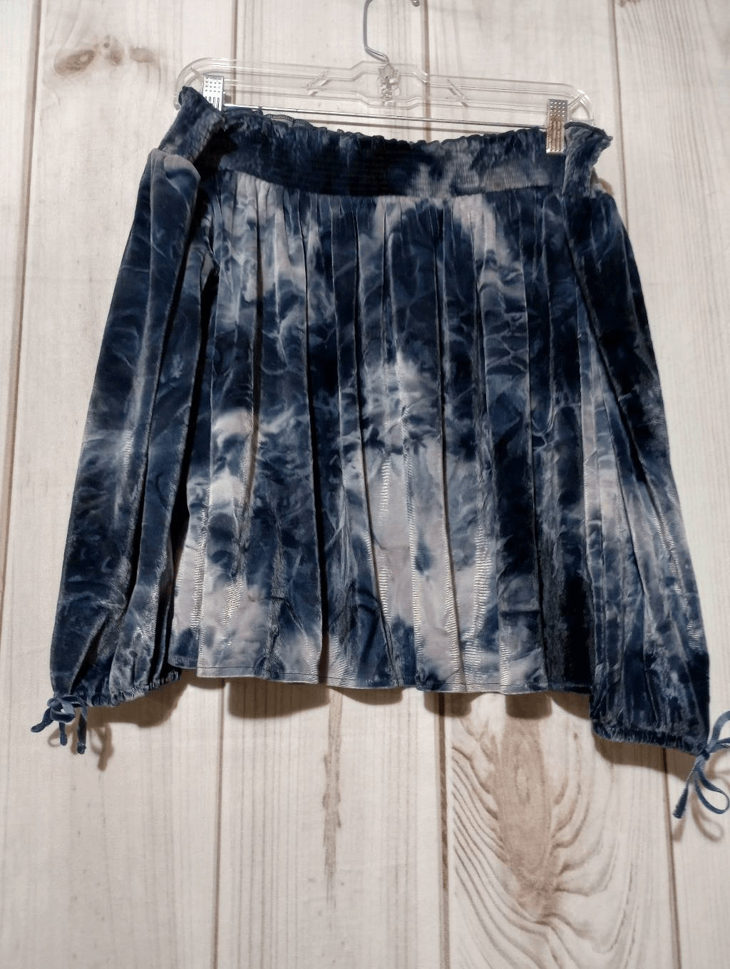 American Eagle Blue Tie Dye Velour Off The Shoulder Top Smocked Cropped Large