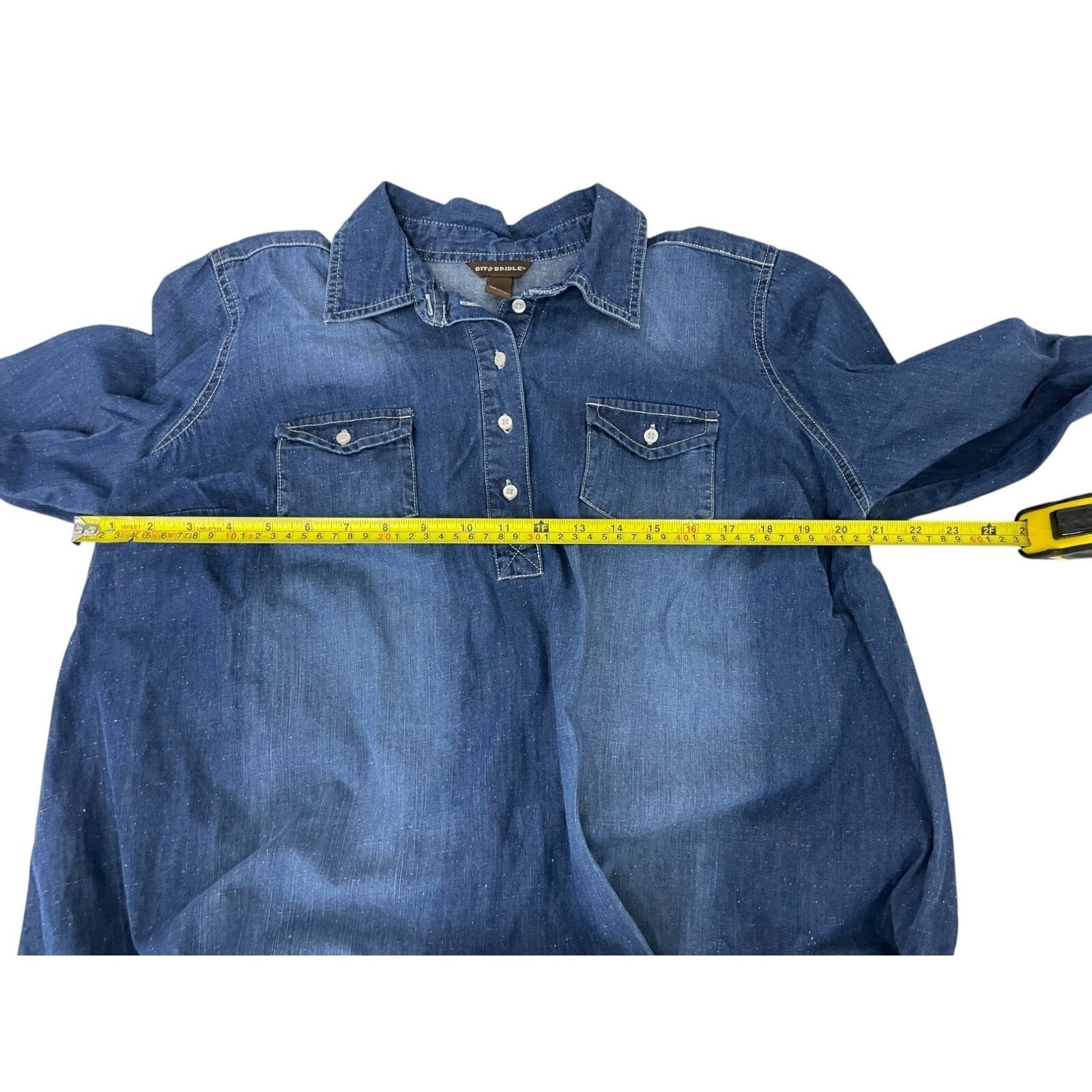Bit Bridle Jean Shirt Blue Denim Womens Large Cotton Western Country Farmcore