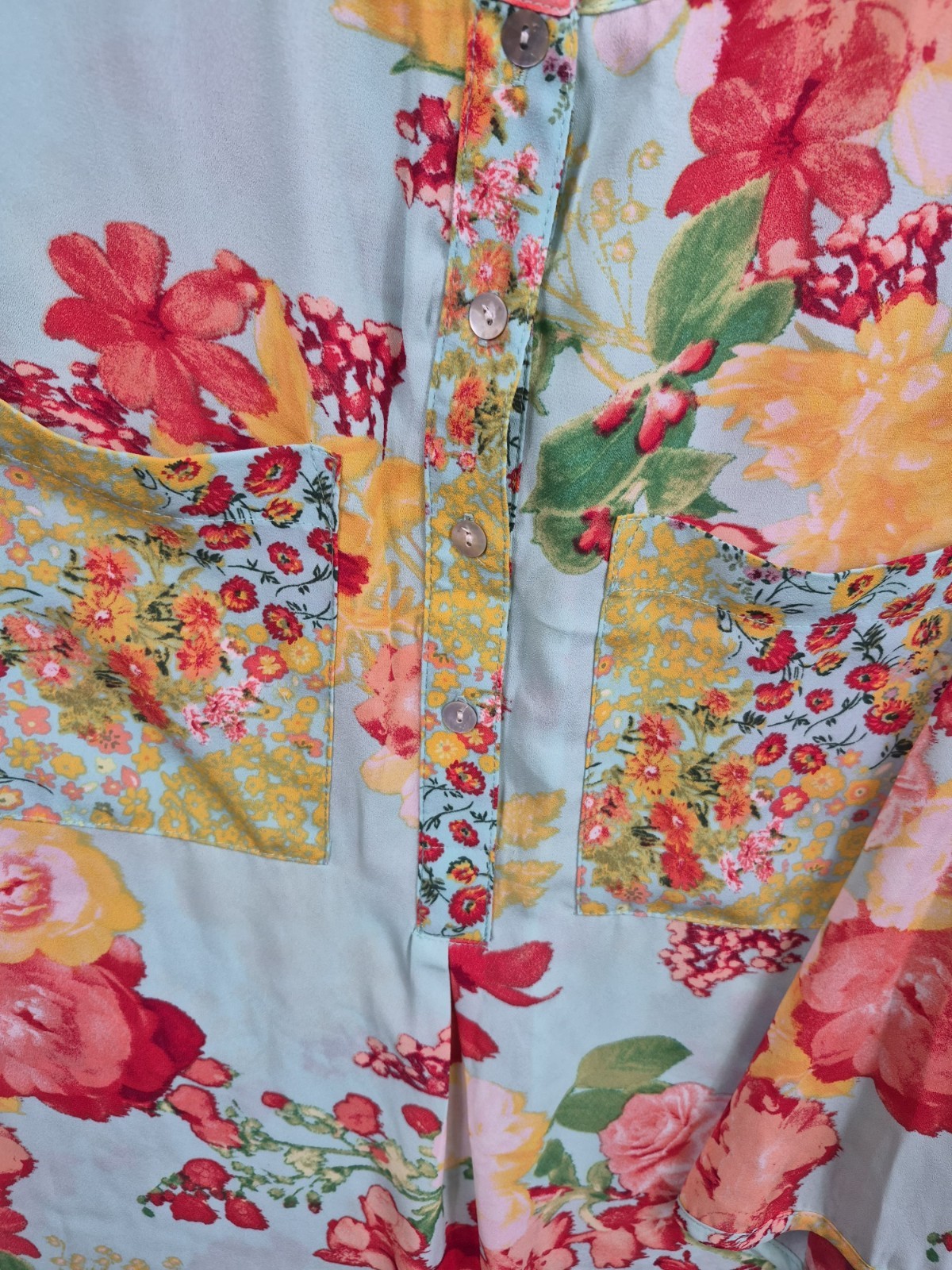 Fig & Flower Floral Blouse Women’s Size 2X Teal Multicolor Peasant Boho