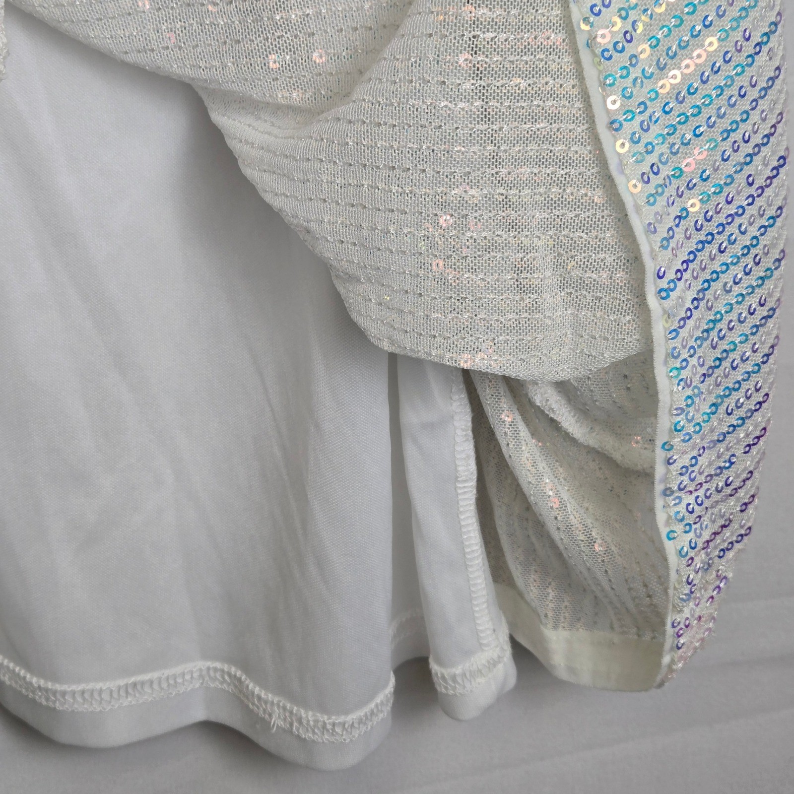 Grace Karin Sparkly Sequin Top 3/4 Bell Sleeves Surplice Neckline White Blue 2XL