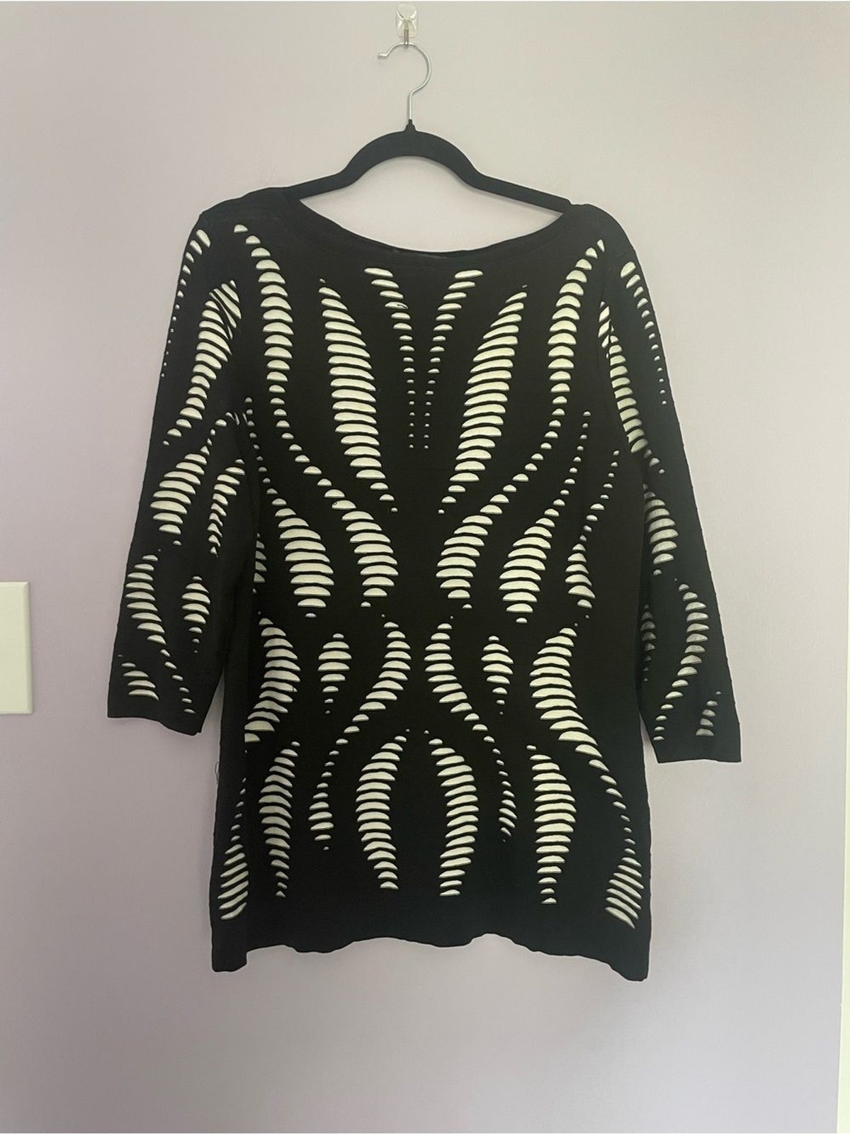 Talk of the Walk Abstract Optical Illusion Knit Top Blouse XL Black/White