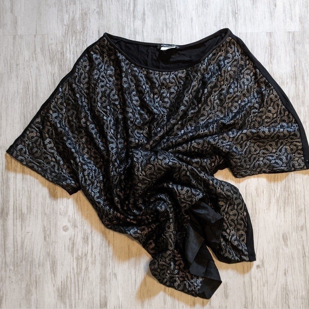 Luxury Marina Rinaldi Silver Metallic Embroidered Black Lined Tunic Tee Size XL