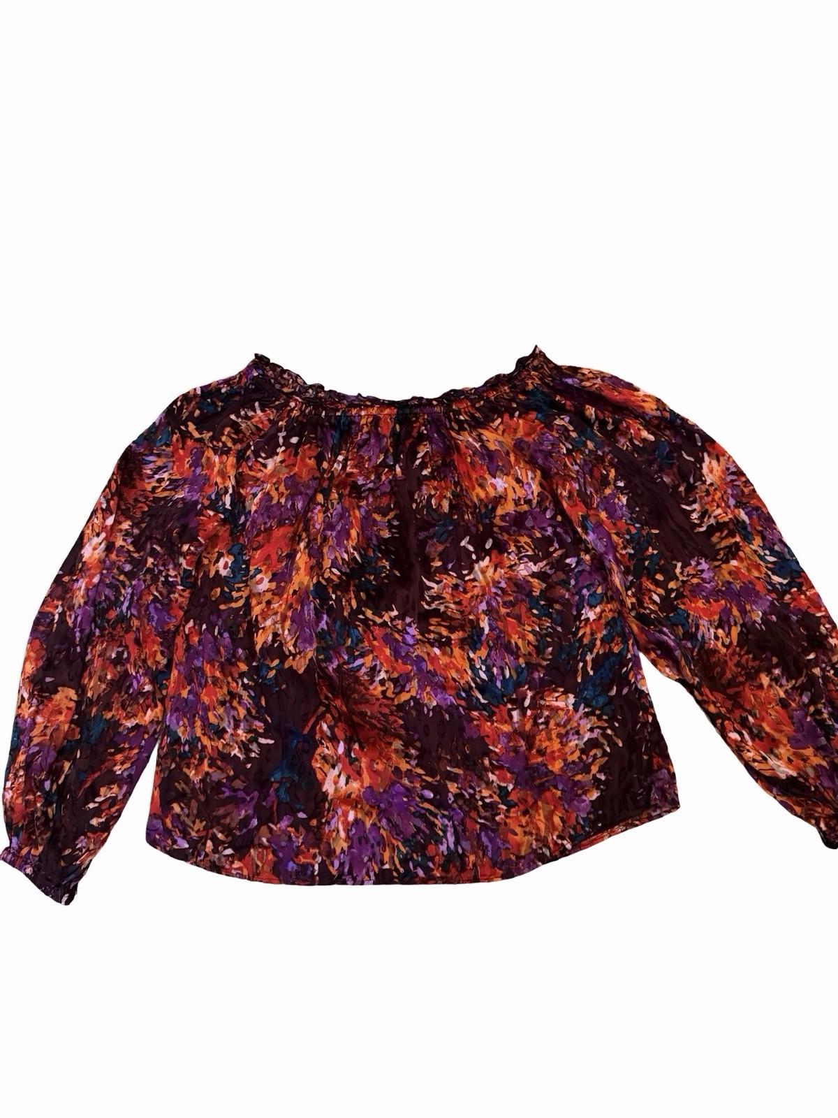 White House Black Market Abstract Off Shoulder Silk Blend Blouse S Office Career