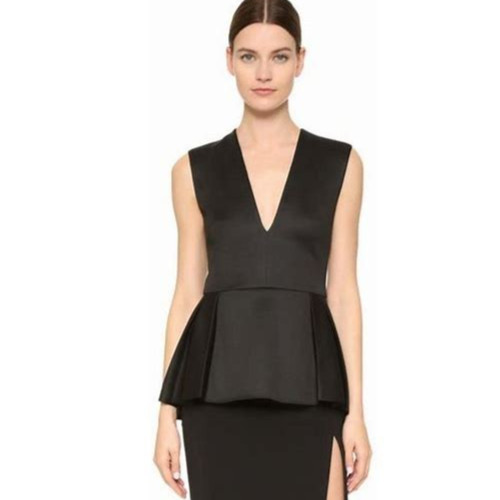 Cushnie et Ochs Black Peplum Silk Lined V Neck Formal Top Women’s Size 8