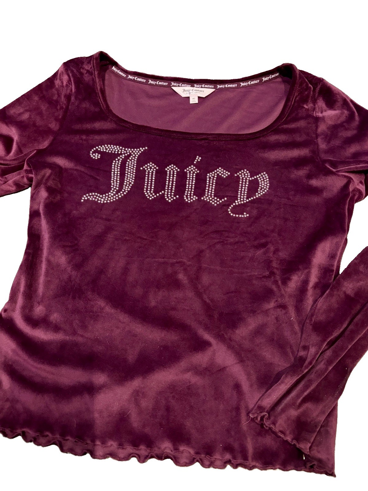 Juicy Couture Velour Rhinestone Long Sleeve Top Size XL
