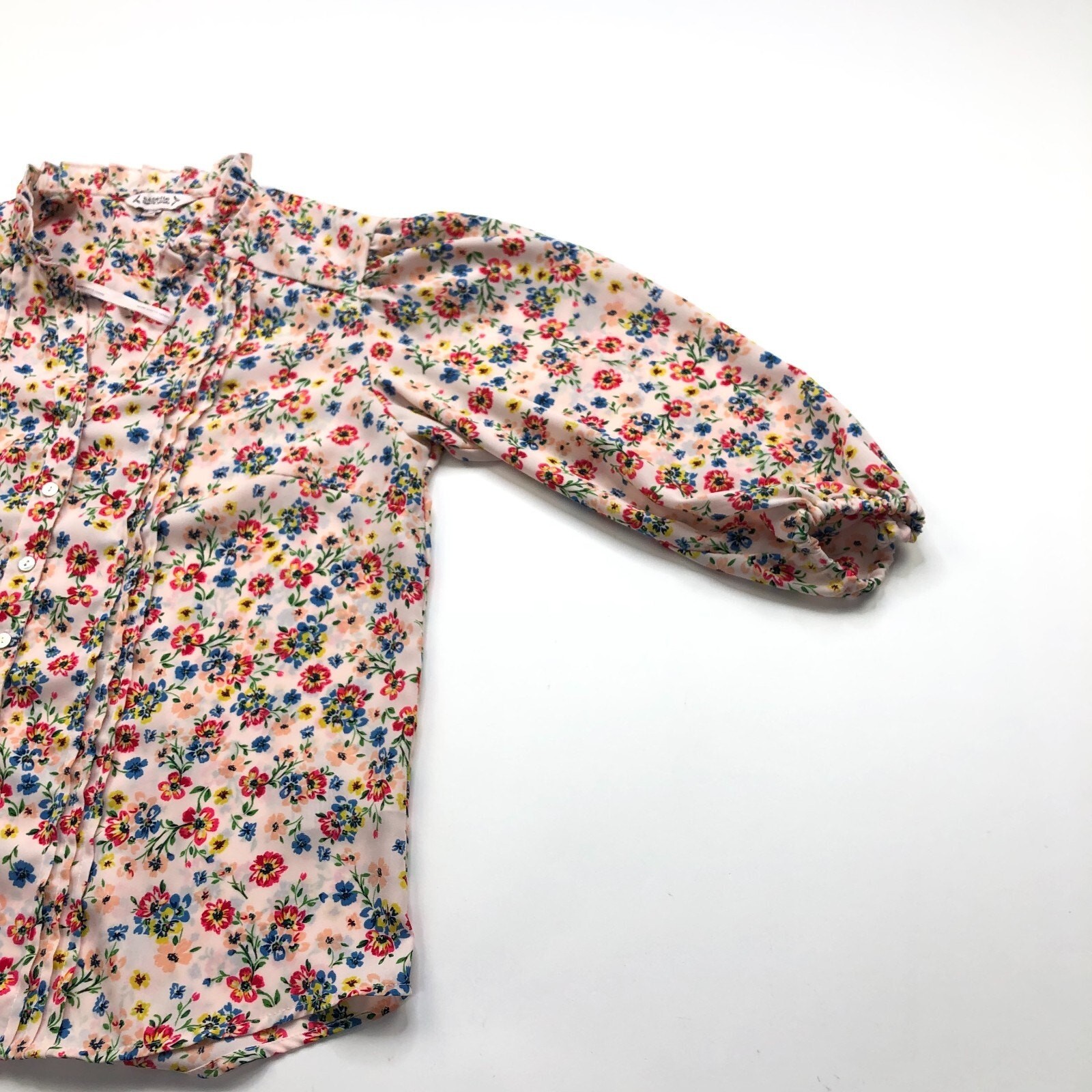 Nanette Lepore M Peasant Smock Floral All Over Print Button Pleated Bishop Top