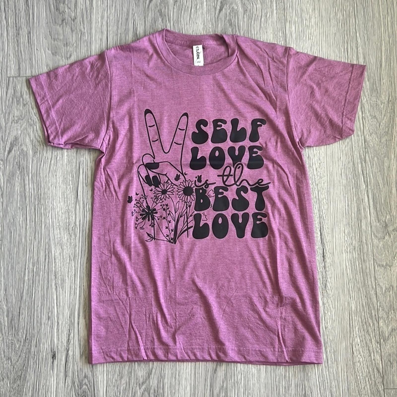 Self Love is The Best Love Lavender and Black Graphic Tee Size L