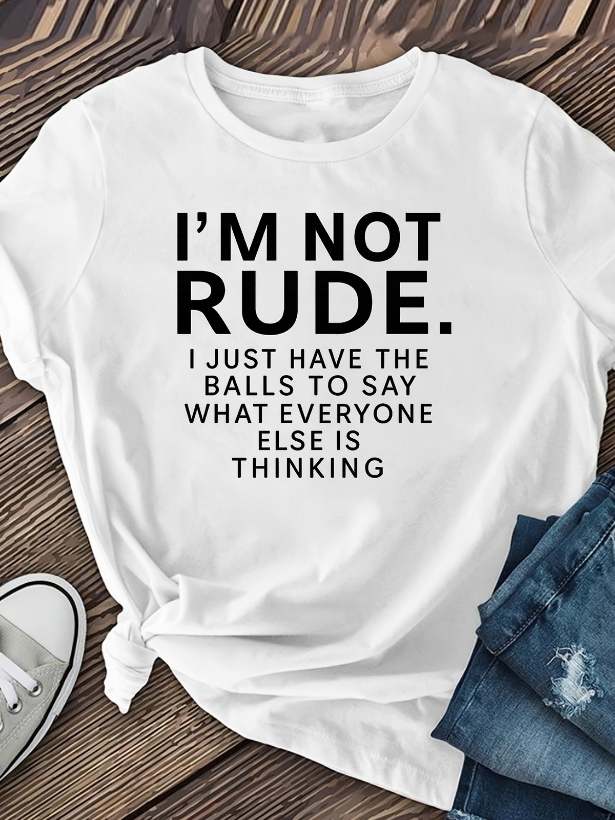 “I’m NOT RUDE” Printed T-shirts, Women’s Round-neck Tops Summer Ladies’ Tee ↗