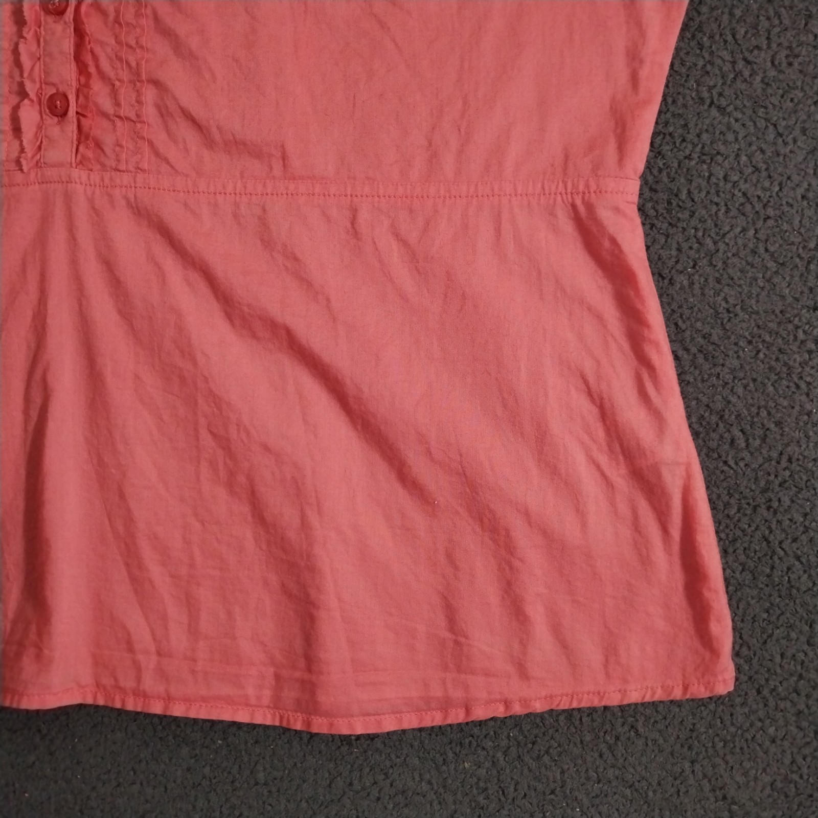 Marks Spencer Top Womens 18 Coral Pink Button Blouse Ruffle Pleated Puff Ruched
